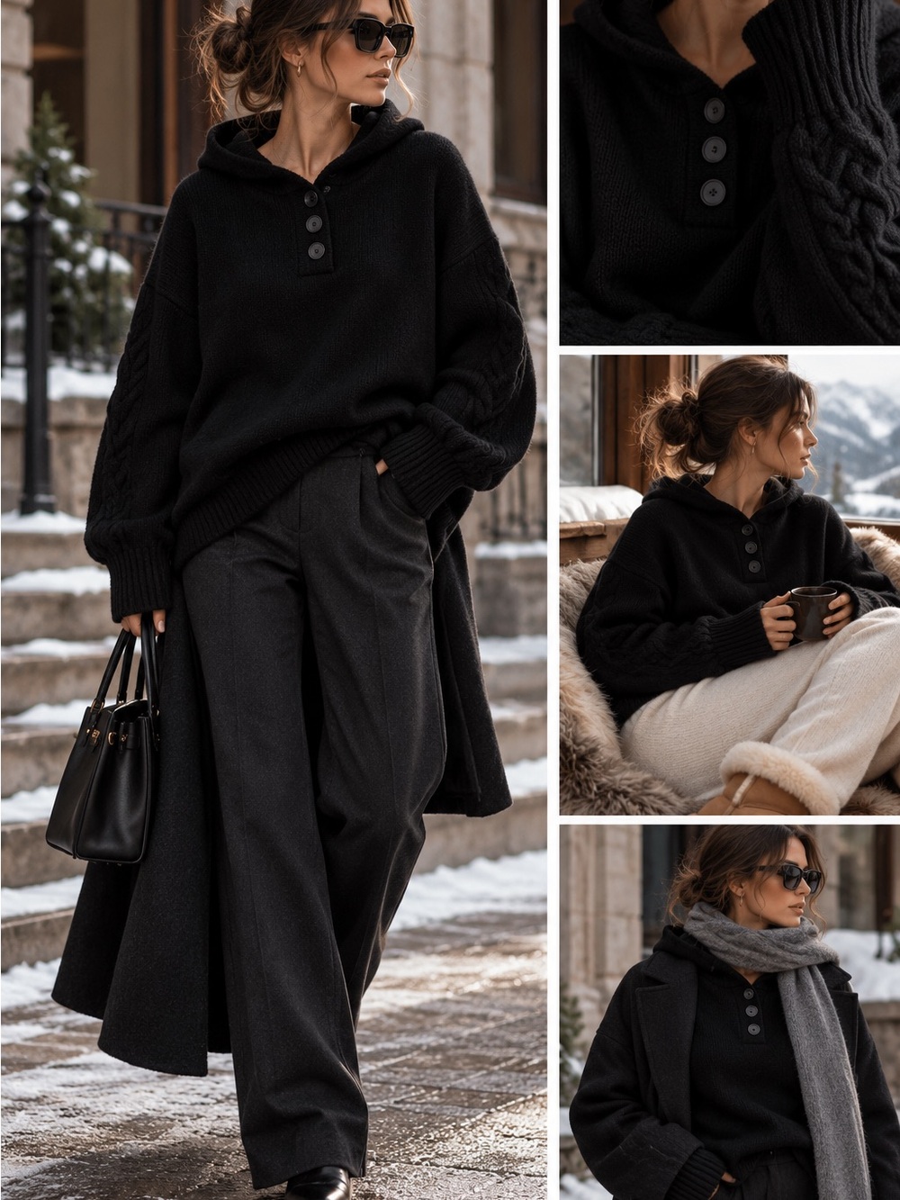Naadam Black Cashmere/Wool Blend hoodie sweater - Women's Winter Luxury